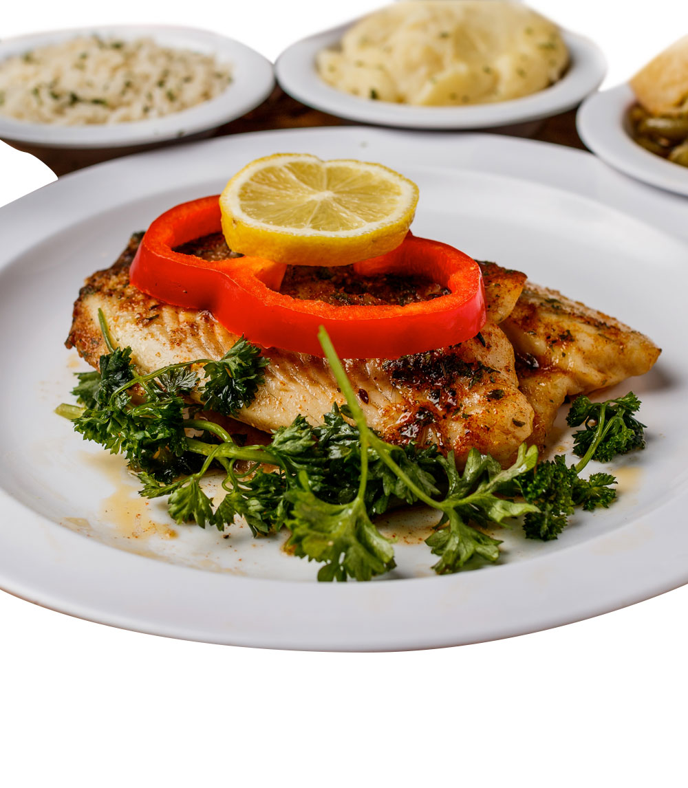 Enjoy our baked tilapia, seasoned to perfection and baked until flaky, offering a light and healthy option that’s full of flavor.