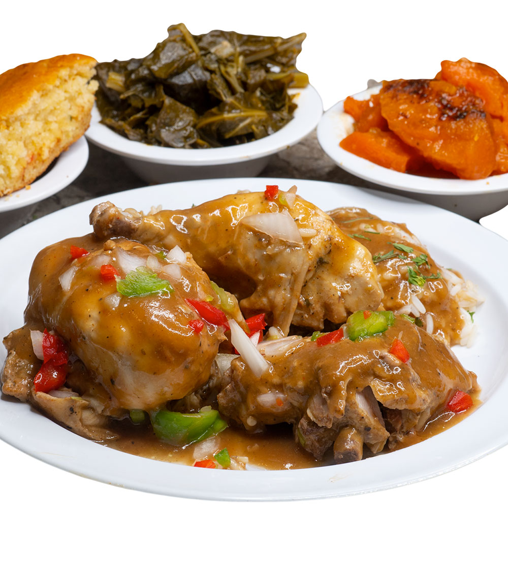 Enjoy our smothered chicken, featuring tender pieces of chicken cooked in a rich, savory gravy that’s perfect for soaking up with your favorite sides.