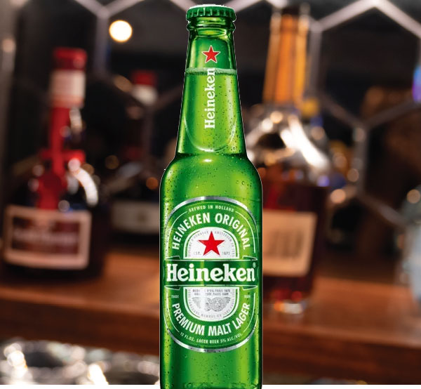 Refreshing Heineken, served chilled for a smooth and flavorful beer experience.