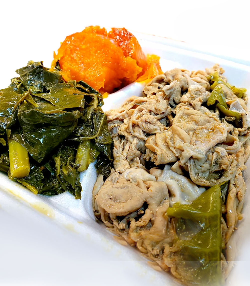 Indulge in our tender chitterlings, expertly cleaned and slow-cooked with a blend of spices for a rich, savory flavor that celebrates Southern tradition.